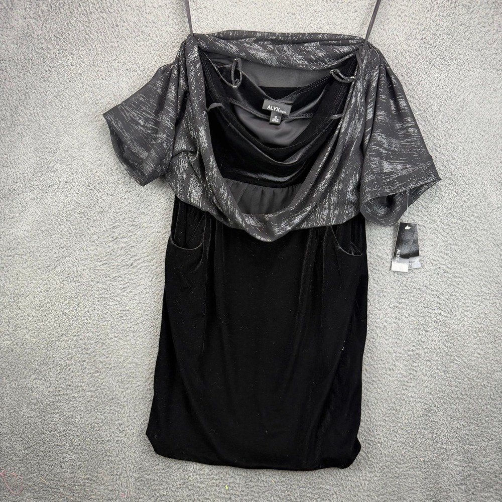Alyx Dress Womens 10 Black Velvet Silver Metallic Cowl Neck Off Shoulder NWT